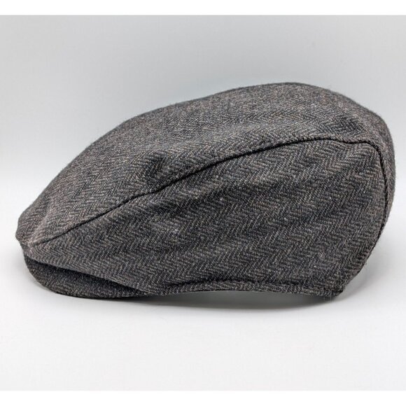 H&M Mens Newsboy Hat Medium Gray Gatsby Cabbie Flat Cap Wool Blend Herringbone - Picture 3 of 5